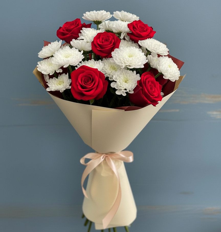 Букет цветов из: Розы и Хризантемы в Октябрьском Архангельской области