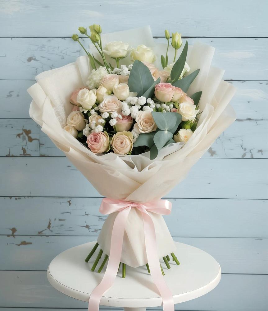 Букет цветов из: Розы и Лизиантусы в Октябрьском Архангельской области