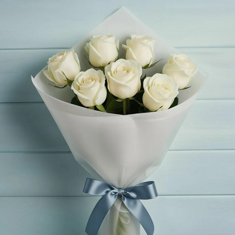 Букет 7 Белых роз Эдлесс Лав в Октябрьском Архангельской области